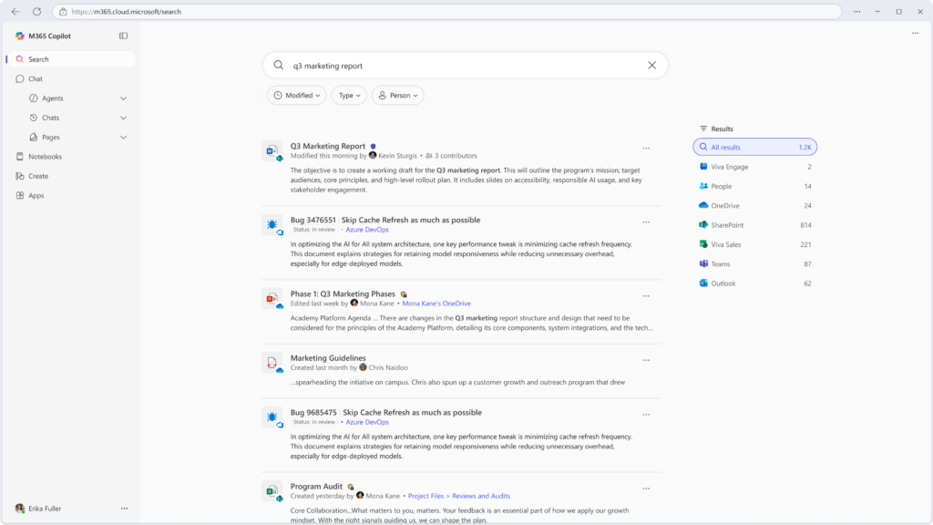 The Copilot Search results page