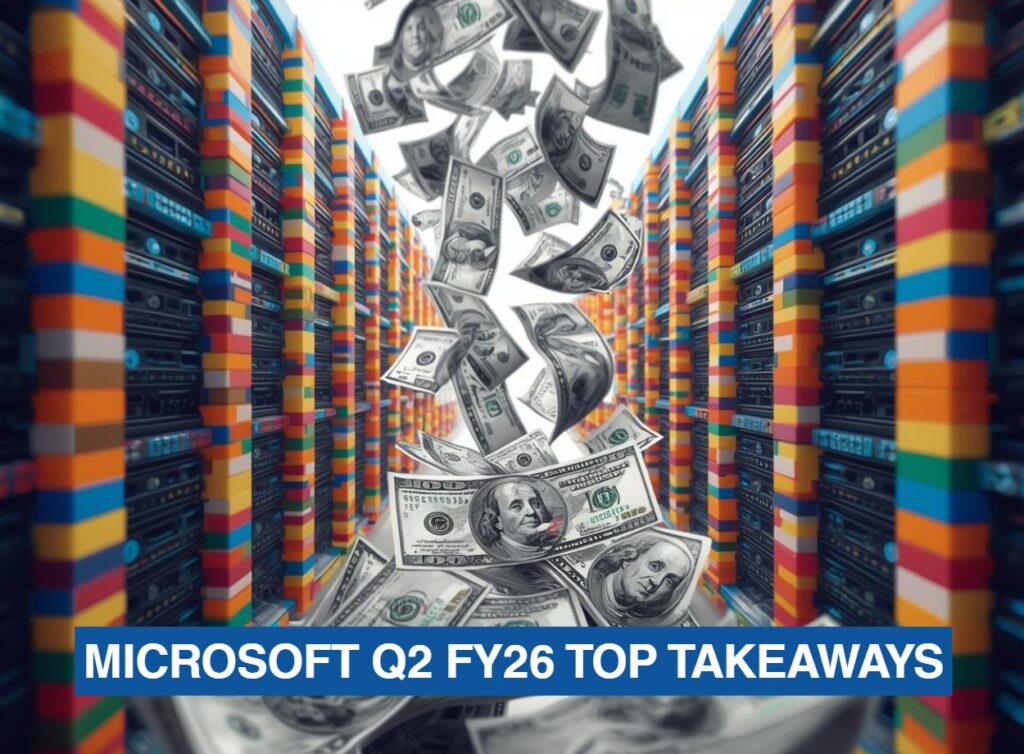 a datacenter made of legos with dollars pouring into it