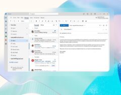 new Outlook inbox on a colorful background