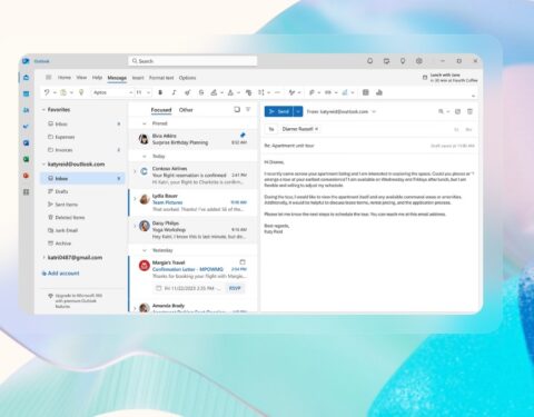 new Outlook inbox on a colorful background