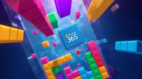 A bunch of multi-colored Tetris blocks with one marked as "M365"