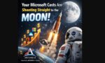The Artemis 2 ship going toward the moon alongside a graph of Microsoft costs
