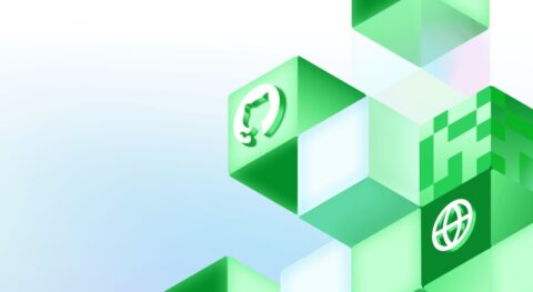 GitHub mascot and other icons on green blocks