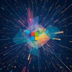 an abstract image of an exploding world with a microsoft logo at the center