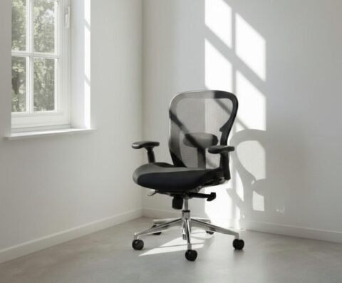 an empty office chair in an empty room