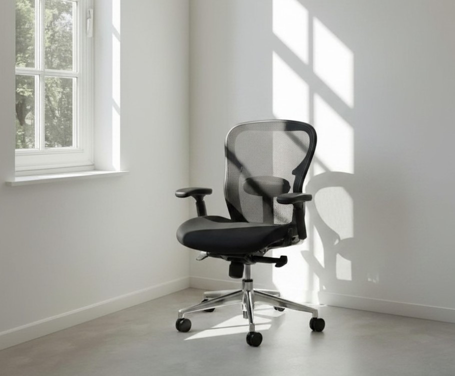 an empty office chair in an empty room