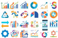 a bunch of colorful graphs and charts meant to look like a playbook illustration