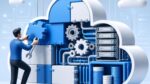 an image of a man fixing something himself in a cloud cutout diagram