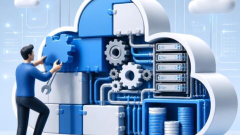 an image of a man fixing something himself in a cloud cutout diagram